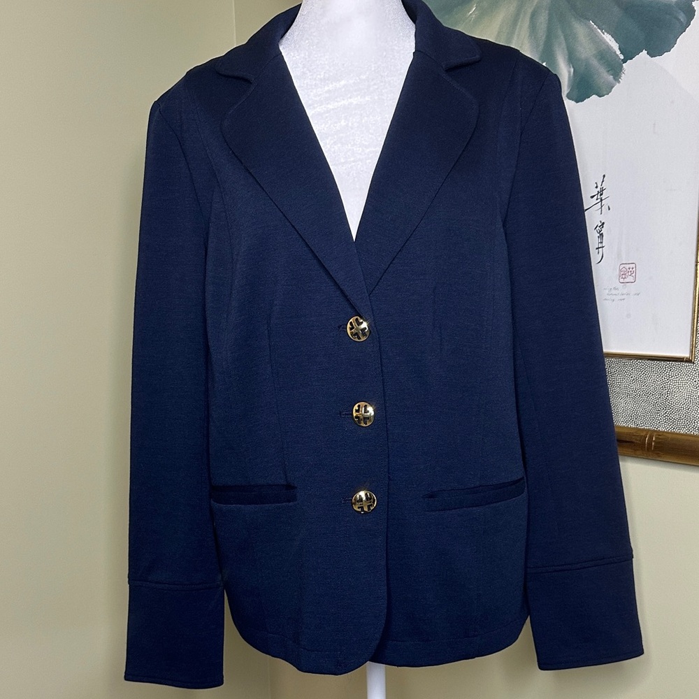 Linea by Louis Dell’Olio Blue Soft-Structured Jacket with Gold Buttons